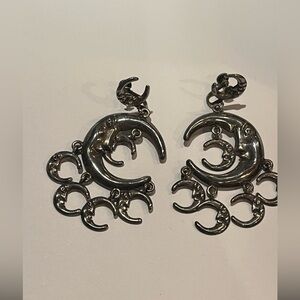 Vintage TAXCO Sterling Silver Seven Crescent Moon Earrings puffy 23 gr